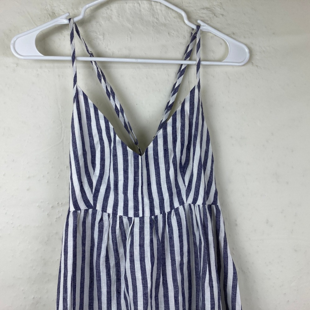 Antibes Blanc Linen Maxi Dress Sz 4 Blue White Striped Boho Coastal Nautical - Picture 3 of 7